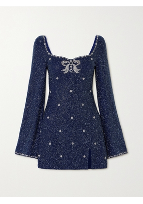 Clio Peppiatt - Pendant Embellished Stretch-mesh Mini Dress - Blue - x small,small,medium,large,x large