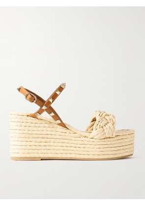 Valentino Garavani - Rockstud 95 Raffia And Leather Espadrille Wedge Sandals - Neutrals - IT35,IT36,IT37,IT38,IT39,IT40,IT41,IT42