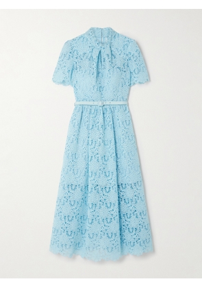 Self-Portrait - Belted Guipure Lace Midi Dress - Blue - UK 4,UK 6,UK 8,UK 10,UK 12,UK 14,UK 16