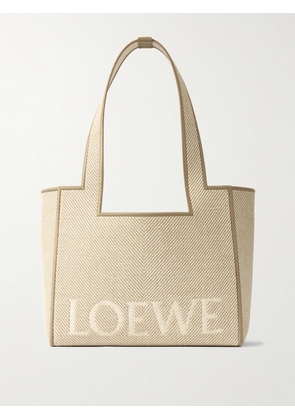 LOEWE - Font Medium Embroidered Leather-trimmed Canvas-jacquard Tote - Neutrals - One size