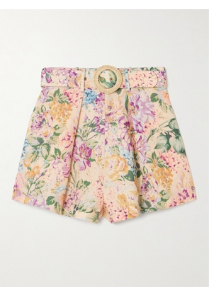 Zimmermann - Halliday Belted Pleated Floral-print Linen Shorts - Multi - 00,1,2,3,4