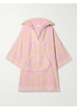 Zimmermann - Pop Hooded Frayed Cotton-terry Floral-jacquard Mini Dress - Pink - 00,1,2,3,4