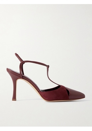Manolo Blahnik - Turgimodhi 90 Cutout Leather And Suede Pumps - Red - IT35,IT36,IT36.5,IT37,IT37.5,IT38,IT38.5,IT39,IT39.5,IT40,IT40.5,IT41,IT42