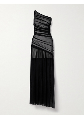 Norma Kamali - Diana Pickleball One-shoulder Ruched Stretch-mesh Gown - Black - xx small,x small,small,medium,large,x large