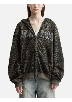 Studded Zip-up Hoodie Oversized Leopard