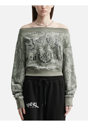 Graphic Off-shoulder Cropped Top Camo