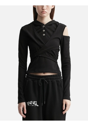 Strap Hooded Long Sleeve Top Black