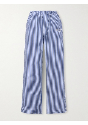 Sporty & Rich - + The Carlyle Embroidered Striped Cotton-poplin Pajama Pants - Blue - x small,small,medium,large,x large
