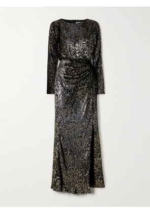 SIMKHAI - Angelique Ruched Metallic Fil Coupé Velvet Gown - Black - US2,US4,US6,US8
