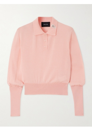 Simone Rocha - Embellished Merino Wool And Silk-blend Polo Sweater - Pink - x small,small,medium,large