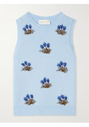 SHUSHU/TONG - Embellished Tulle-trimmed Knitted Tank - Blue - UK 6,UK 8,UK 10,UK 12