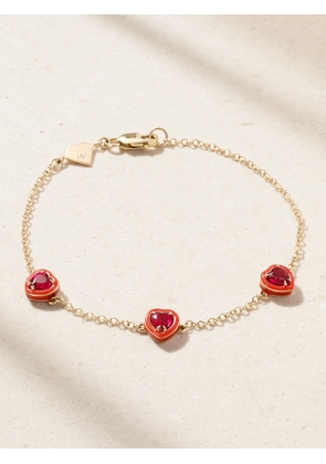 Alison Lou - Heart By The Yard 14-karat Gold, Laboratory-grown Ruby And Enamel Bracelet - Red - One size