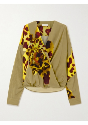 Dries Van Noten - Printed Gathered Satin Blouse - Green - x small,small,medium,large