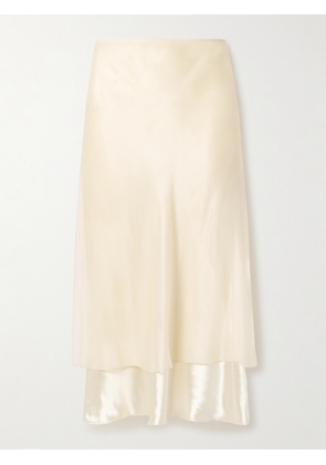 KHAITE - Monina Layered Satin And Organza Midi Skirt - Cream - US0,US2,US4,US6,US8,US10,US12