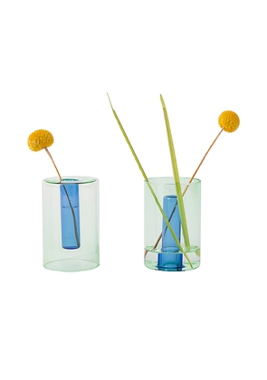 Block Design Small Reversible Glass Vase in Green.