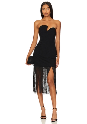 Amanda Uprichard Puzzle Strapless With Fringe Dress in Black. Size L. Also in M, S, XL, XS.