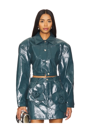 AKNVAS Cropped Mercer Jacket in Teal. Size 2. Also in 10.