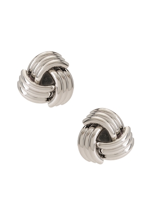 Amber Sceats Clover Earrings in Metallic Silver.