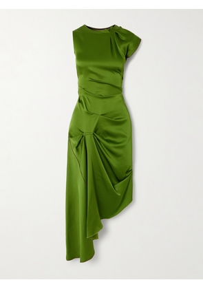 Victoria Beckham - Asymmetric Draped Satin Midi Dress - Green - UK 4,UK 6,UK 8,UK 10,UK 12,UK 14