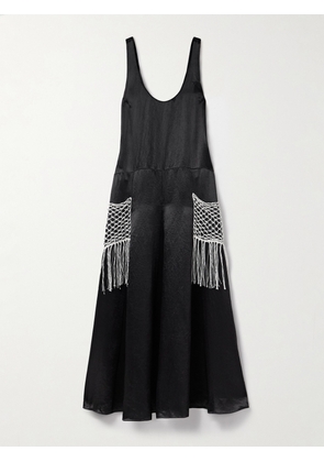 Maria McManus - Macramé-trimmed Satin-twill Maxi Dress - Black - US0,US2,US4,US6