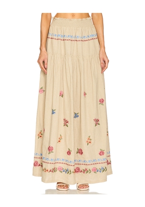 Agua Bendita Jenna Blush Maxi Skirt in Tan. Size L. Also in S.