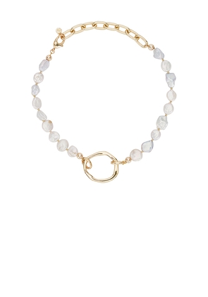 Ettika Freshwater Pearl Open Ring Choker in Metallic Gold.