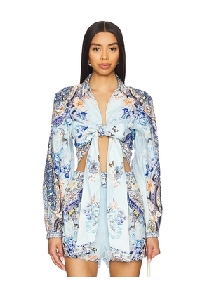 Camilla Cropped Wrap Shirt in Blue. Size S. Also in XS.