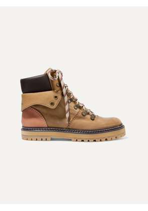 SEE BY CHLOÉ - Leather-trimmed Nubuck Ankle Boots - Neutrals - IT35,IT36,IT37,IT38,IT39,IT40,IT41,IT42