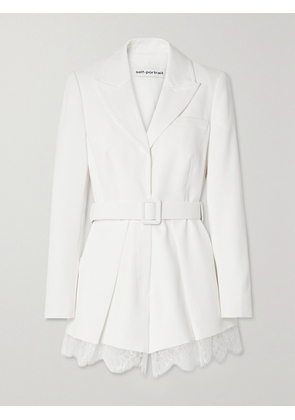 Self-Portrait - Lace And Satin-trimmed Crepe Playsuit - Ivory - UK 4,UK 6,UK 8,UK 10,UK 12,UK 14
