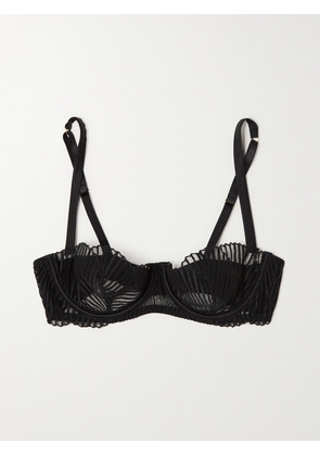 COCO DE MER - Athena Satin-trimmed Embroidered Tulle Underwired Bra - Black - 32B,34B,36B,32C,34C,36C,32D,34D,36D,32DD,34DD,36DD,32E,34E