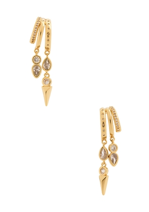 Ettika Royal Crystal Drop Earrings in Metallic Gold.