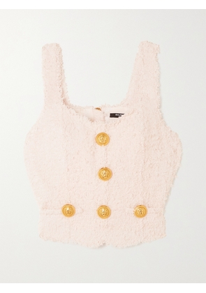Balmain - Button-embellished Bouclé-tweed Top - Pink - FR 34,FR 36,FR 38,FR 40,FR 42,FR 44