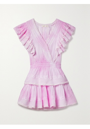 LOVESHACKFANCY - Gwen Ruffled Lace-trimmed Tie-dyed Broderie Anglaise Cotton Mini Dress - Pink - xx small,x small,small,medium,large,x large