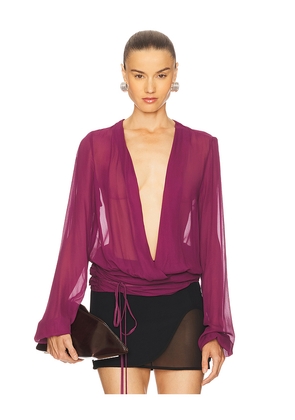 THE ATTICO Deep V Blouse in Burgundy. Size 38. Also in 40, 42, 44.
