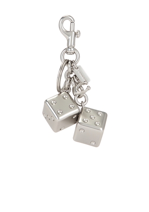Coach Dice Bag Charm in Metallic Silver.