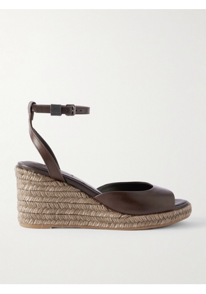 Brunello Cucinelli - Bead-embellished Leather Wedge Espadrilles - Brown - IT37,IT37.5,IT38,IT38.5,IT39,IT39.5,IT40,IT40.5,IT41