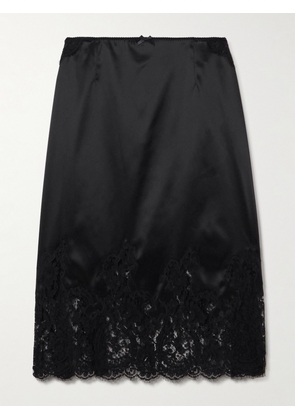 Dolce & Gabbana - Lace-trimmed Satin Skirt - Black - IT36,IT38,IT40,IT42,IT44,IT46,IT48,IT50
