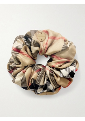 Burberry - Embellished Checked Silk Scrunchie - Neutrals - One size