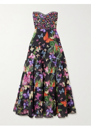 Charo Ruiz - Danny Strapless Tiered Printed Cotton-blend Maxi Dress - Black - x small,small,medium,large,x large
