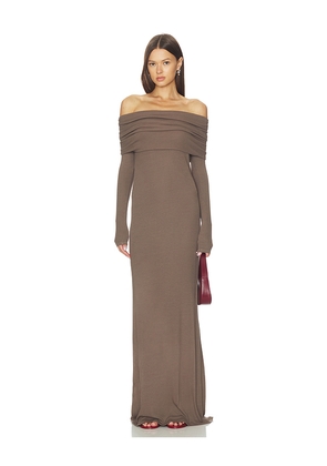 Enza Costa Silk Rib Off Shoulder Fluid Dress in Brown. Size M. Also in S, XL, XS.