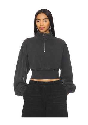 Alexander Wang Cropped Half Zip Pullover Sweatshirt in Charcoal. Size M. Also in S, XL.