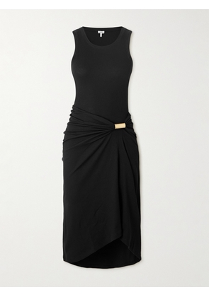 LOEWE - Asymmetric Ruched Ribbed Stretch-cotton Jersey Dress - Black - x small,small,medium,large