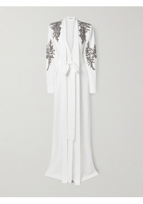 Zuhair Murad - Belted Tie-neck Embellished Crepe Gown - White - FR 34,FR 36,FR 38,FR 40,FR 42