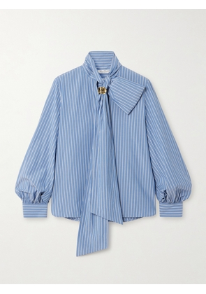 Max Mara - Embellished Striped Cotton-blend Poplin Shirt - Blue - UK 4,UK 6,UK 8,UK 10,UK 12,UK 14,UK 16,UK 18