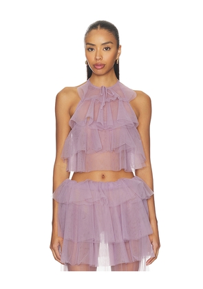 AKNVAS Bodil Tulle Ruffle Top in Lavender. Size L. Also in M, S, XS.