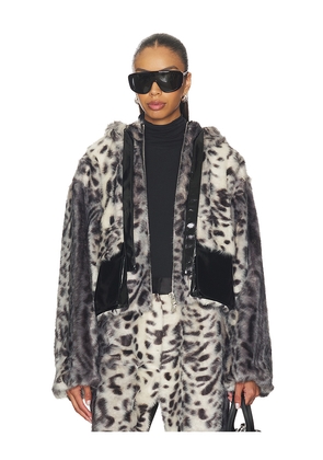AKNVAS Hesse Faux Fur Leopard Jacket in Black. Size L. Also in M, S, XL, XS.