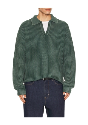 Bound Open Collar Acid Wash Knit Sweater in Green. Size S. Also in XL/1X.