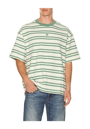 Calvin Klein Heavyweight Stripe Jersey Tee in Cream,Green. Size L. Also in M, S, XL/1X.