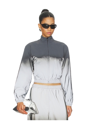 Alexander Wang Reflective Shrunken Track Jacket in Metallic Silver,Black. Size L. Also in M, S, XS.