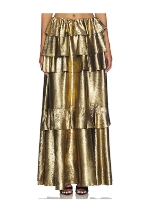 AKNVAS Vilhelmine Gold Tiered Skirt in Metallic Gold. Size 10. Also in 12, 2, 4, 6, 8.